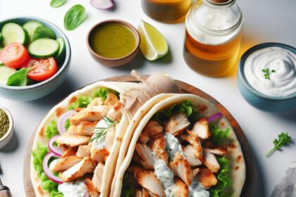 Savor Greek Chicken Gyros with Creamy Tzatziki Delight