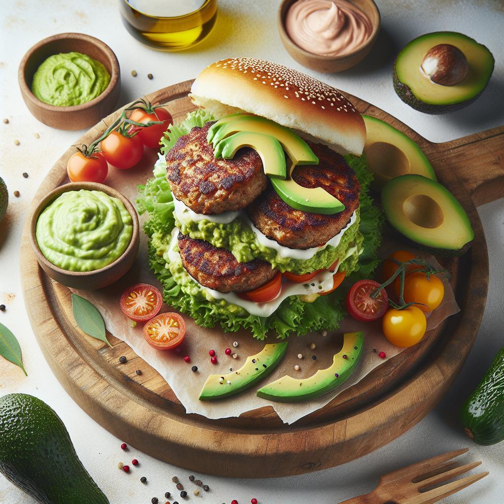 Turkey Burger Delight: Savory Patties with Creamy Avocado Mash