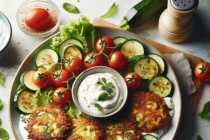 Crispy Zucchini Fritters Paired with Creamy Yogurt Dip