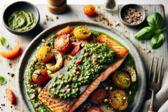 Savory Baked Salmon with Vibrant Homemade Pesto Delight