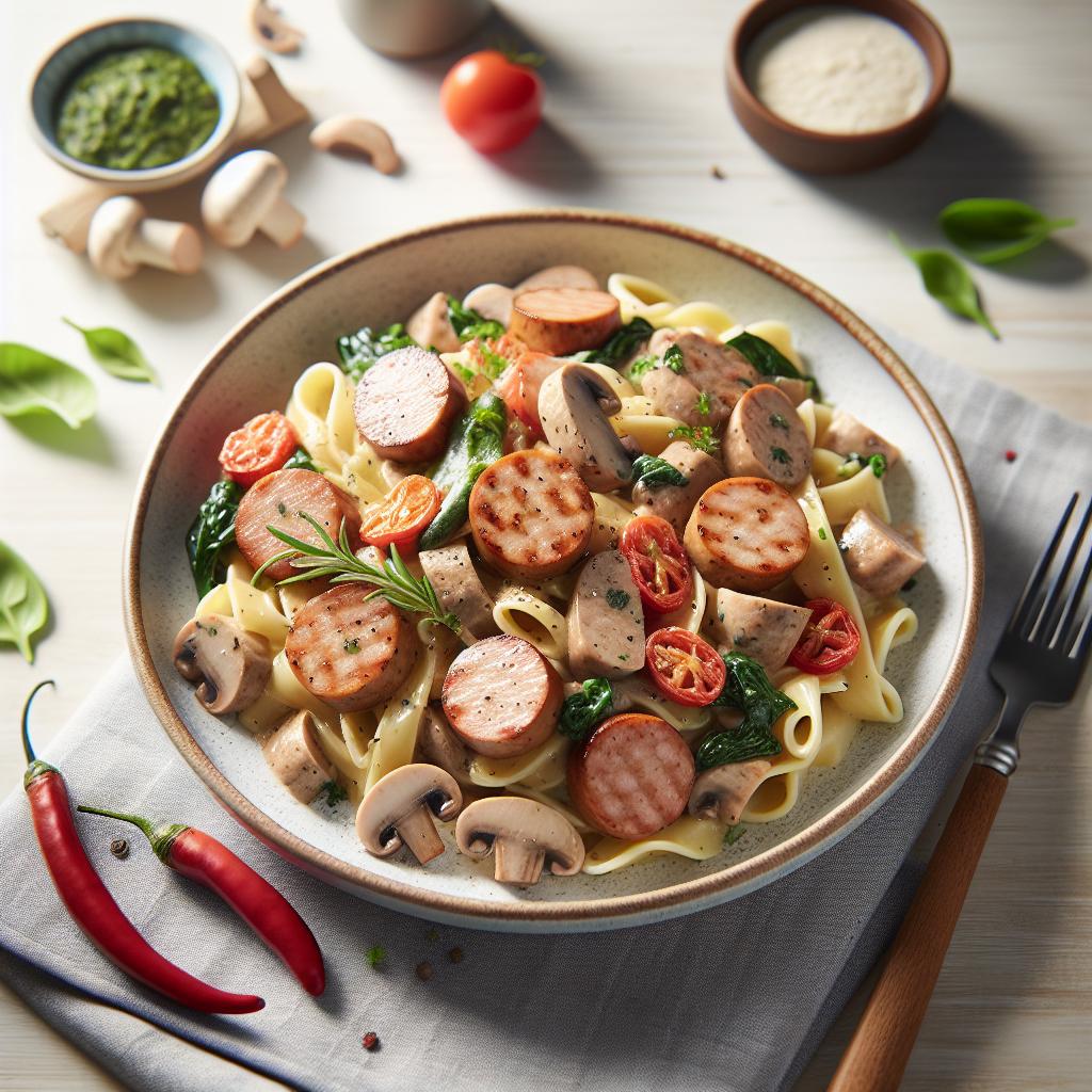 Savor Turkey Sausage Pasta with Creamy Mushroom Sauce