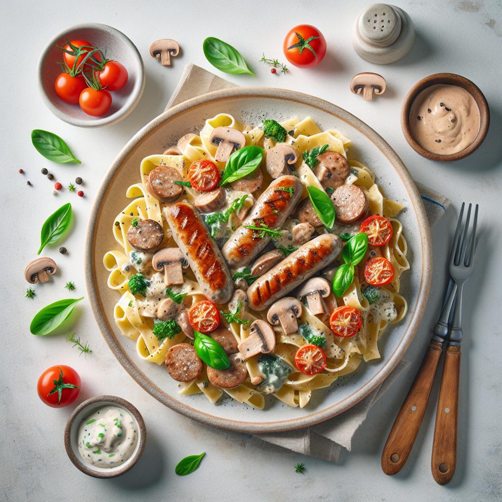 Hearty Turkey Sausage Pasta with Creamy Mushroom Sauce
