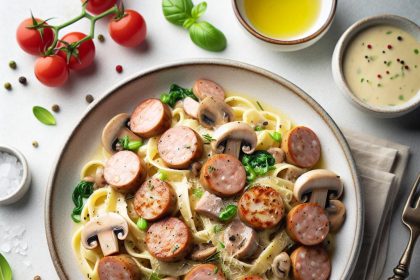 Savor Turkey Sausage Pasta with Creamy Mushroom Sauce