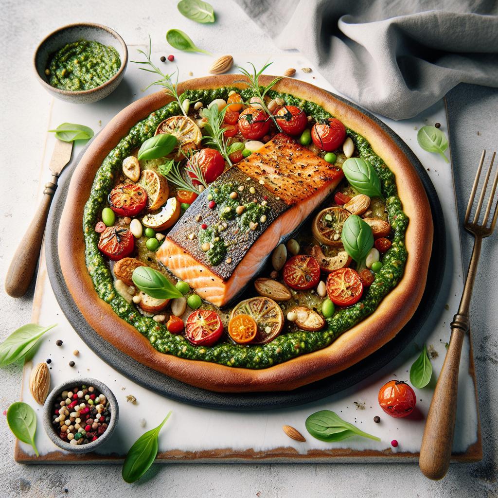 Savory Baked Salmon with Vibrant Homemade Pesto Delight
